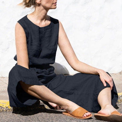 Ärmelloser Jumpsuit mit weitem Bein und hoher Taille