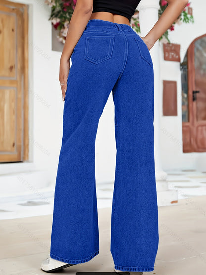 High-Waist Jeans-Cargohose mit weitem Bein und übergroßen Taschen