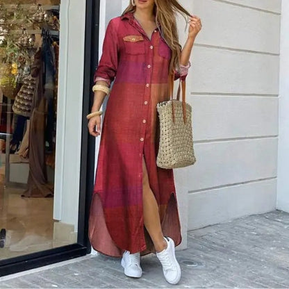 Casual Denim Shirt Dress for Women - Long Sleeve, Button-Up, Easy Fit