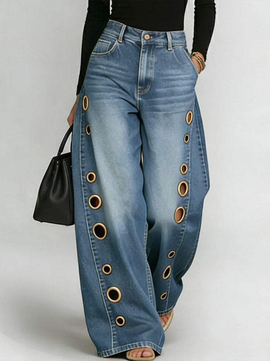 Damen High-Waist Lässige Weitbein Jeans