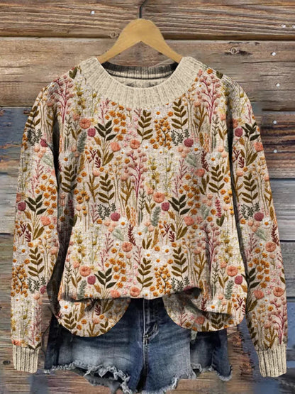 Gemütlicher floraler Strickpullover für herbstliche Lagenlooks