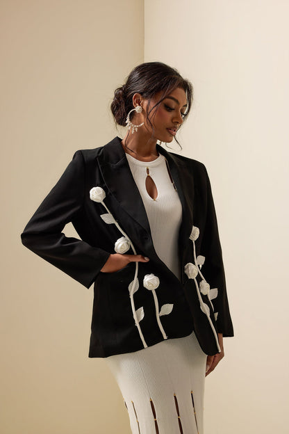 Blazerjacke mit Blumenmuster und langen Ärmeln