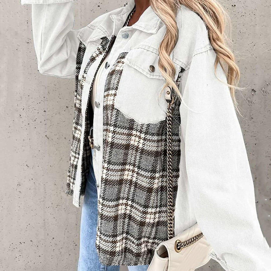 Schicke Kariertes Jacke mit Klassischem Kragen für Damen