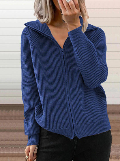 Gemütliche dicke Baumwoll-Strickjacke mit Reißverschluss
