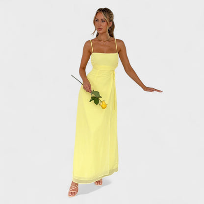 Damen Gelbes Ärmelloses Maxikleid