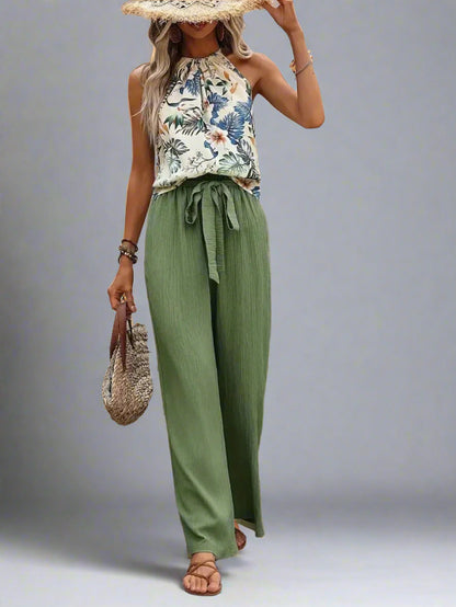 Damen bedrucktes Tanktop und Hose mit weitem Bein Set