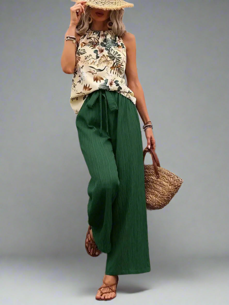 Damen bedrucktes Tanktop und Hose mit weitem Bein Set