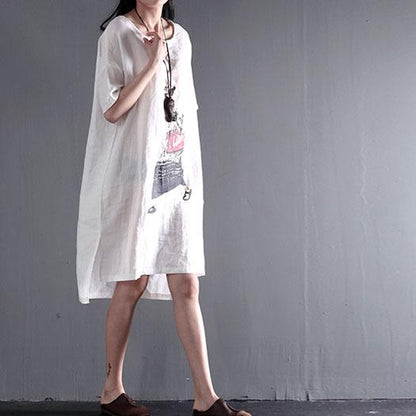 Marga® | Große Größen Weißes Leinen-Sommerkleid Maxikleid