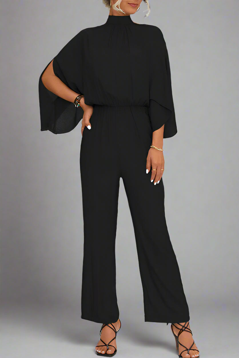 Damen Einfarbiger Jumpsuit mit Schnürung, Rückenschlitz und Langarm
