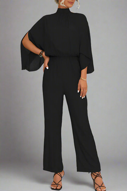 Damen Einfarbiger Jumpsuit mit Schnürung, Rückenschlitz und Langarm