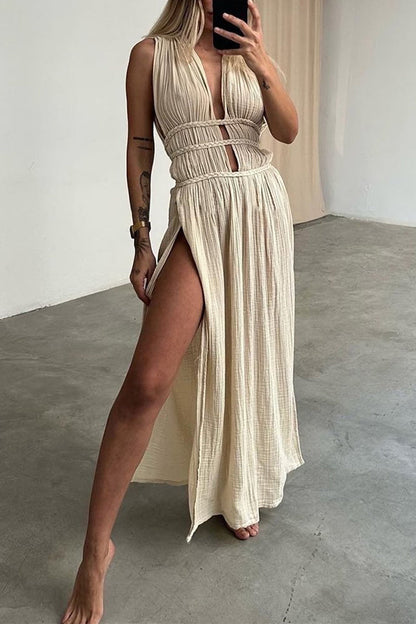 Böhmisches V-Ausschnitt Strandkleid mit Schlitz
