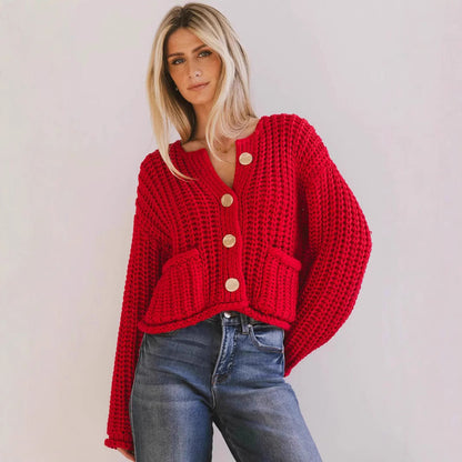 Cozy Chic Damen-Strickjacke mit Knöpfen und Taschen