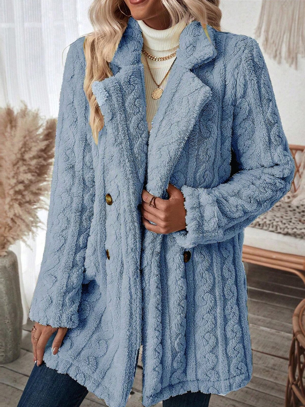 Kimberly® | Langärmlige Damenjacke mit farbigem Fell-Cardigan und Knöpfen