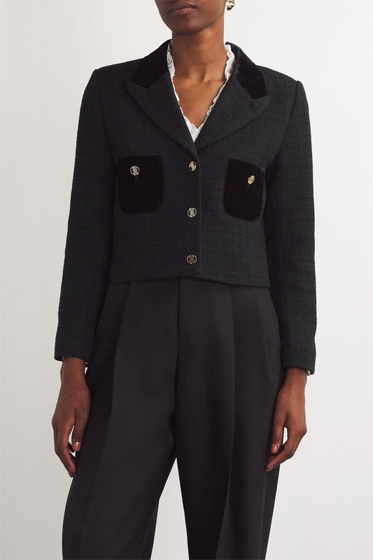 Velvet-Blazer mit Metallknopf-Details