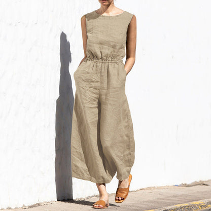 Ärmelloser Jumpsuit mit weitem Bein und hoher Taille