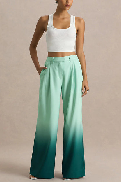 Ombre-Hose mit weitem Bein, elastischem Bund und Taschen