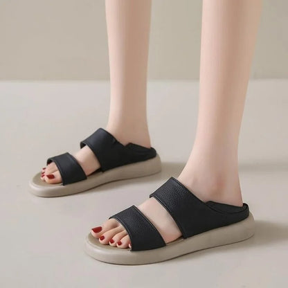 Lässige Echtleder-Slipper-Sandalen mit dicker Sohle