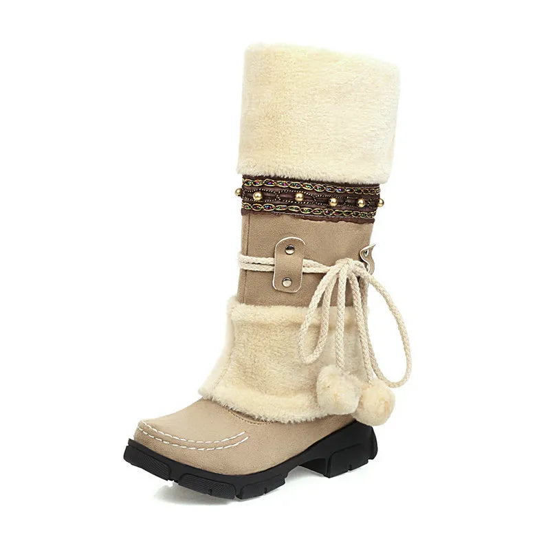 Boho Chic Kunstwildleder knielange Winterstiefel