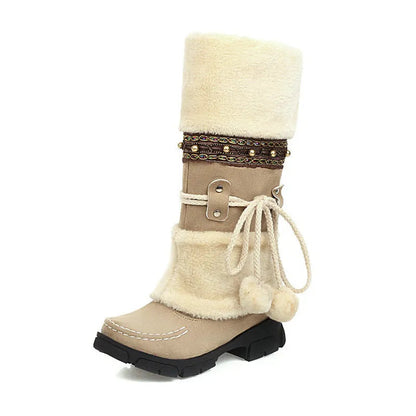 Boho Chic Kunstwildleder knielange Winterstiefel