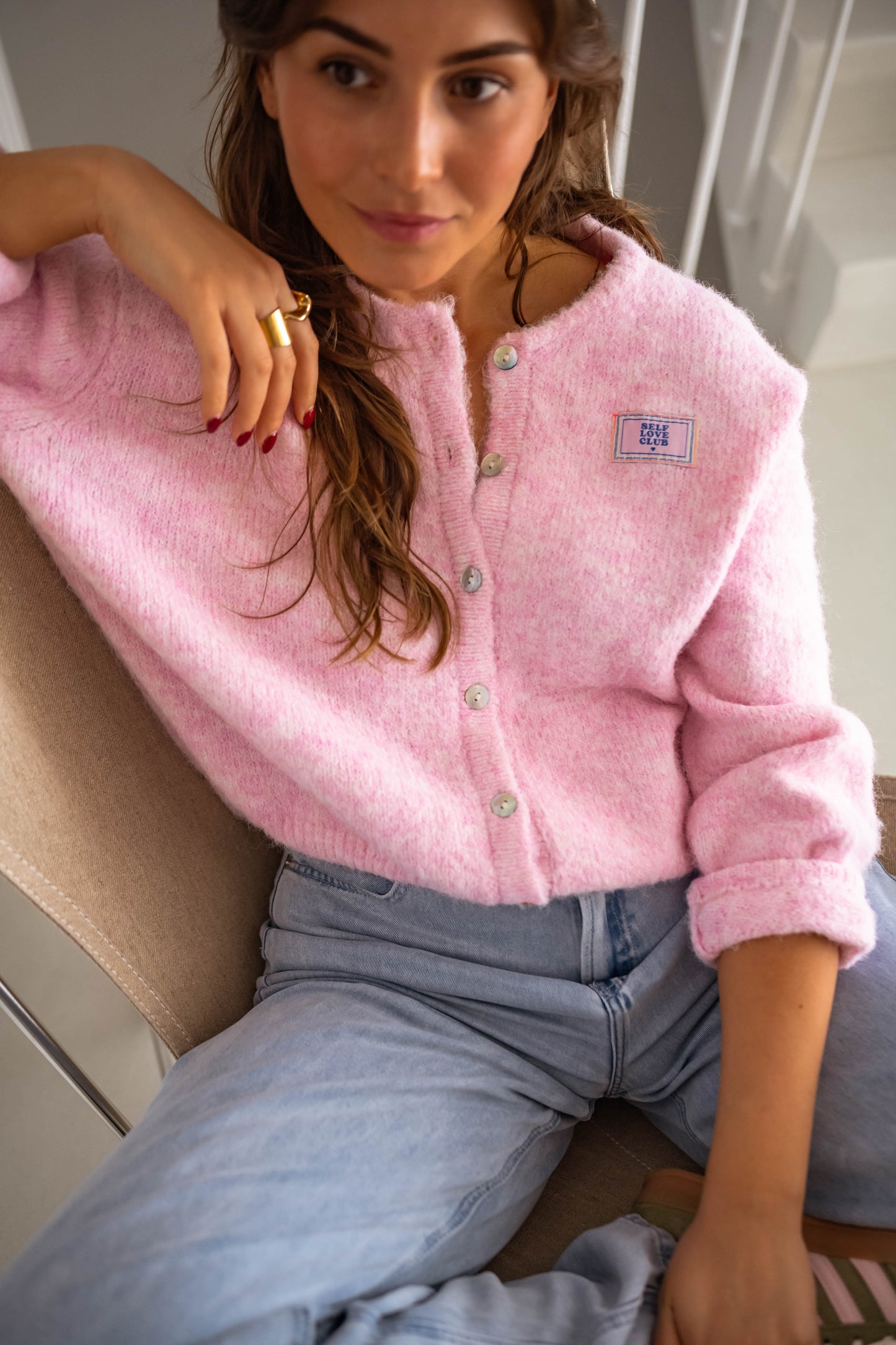 Schicker rosa gesteppter Cardigan für Lagenlooks