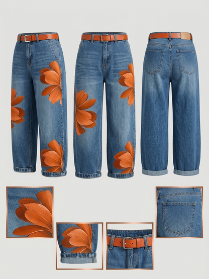 Lässige Jeans mit künstlerischem Druck