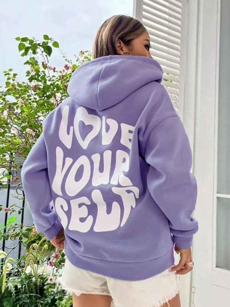 Bequemer Damen-Hoodie mit Kängurutasche und inspirierendem Rückenprint