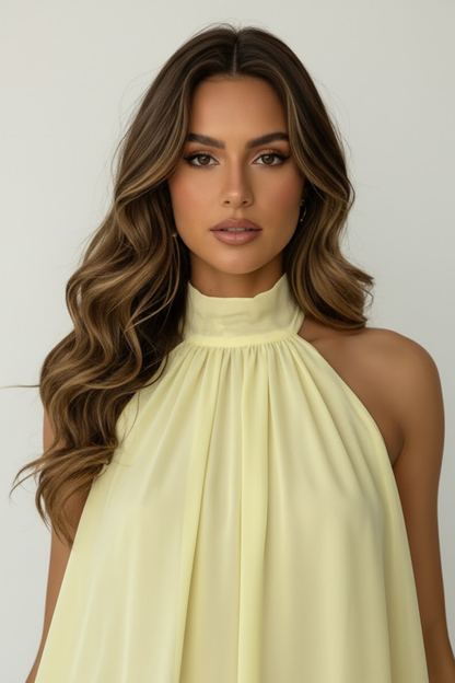 Ärmelloses Damen-Minikleid mit Neckholder und doppeltem Volant-Saum