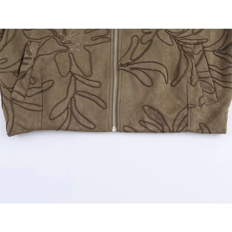 Bomberjacke mit Wildlederstruktur und Stickerei