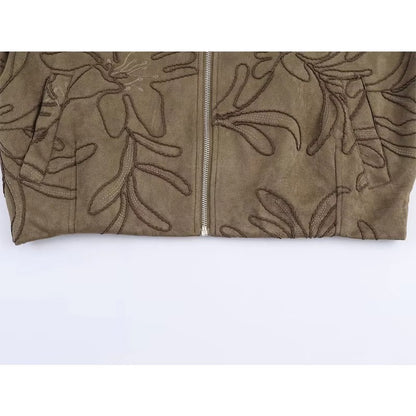 Bomberjacke mit Wildlederstruktur und Stickerei