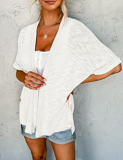 Stilvoller Strickcardigan mit kurzen Ärmeln und offenem Schnittdesign