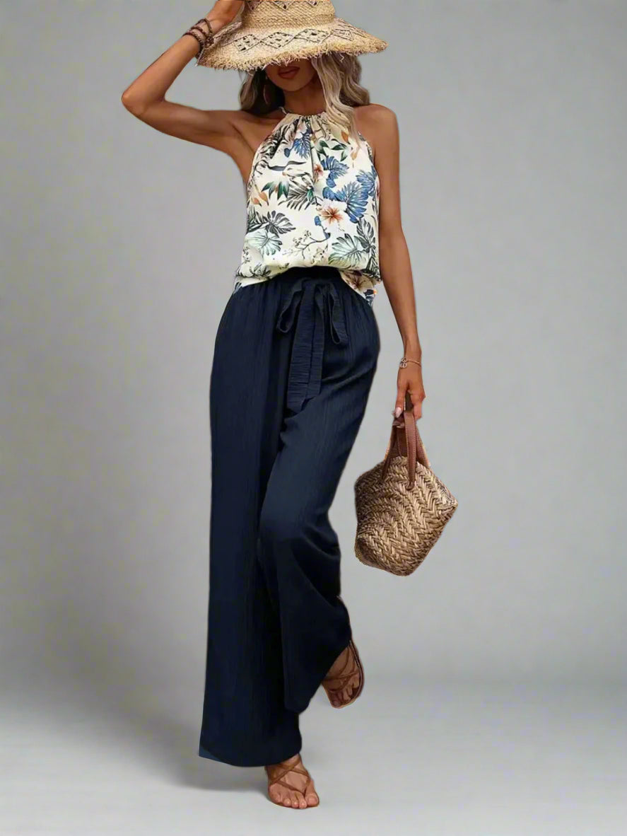 Damen bedrucktes Tanktop und Hose mit weitem Bein Set