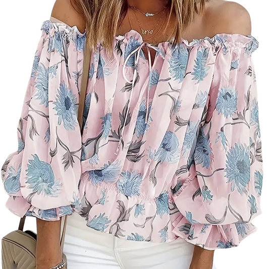 Florale Schulterfreie Bluse mit Puffärmeln