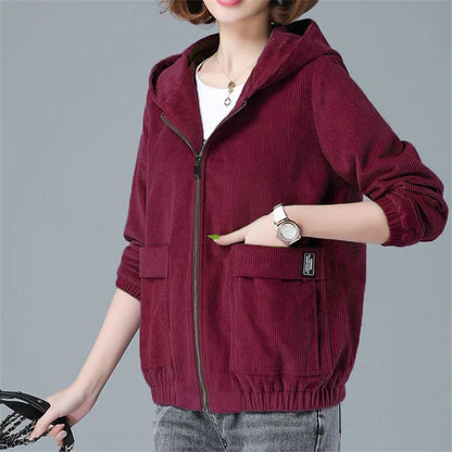 Gemütlicher Cord-Kapuzenpullover mit Reißverschluss und übergroßen Taschen