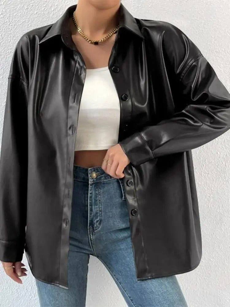 Vintage Leder-Bomberjacke mit Reverskragen und Knopfverschluss