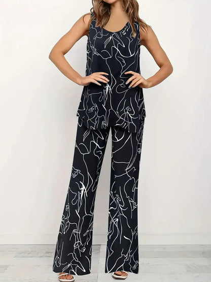 Set mit Rundhals-Top und Hose mit abstraktem Druck