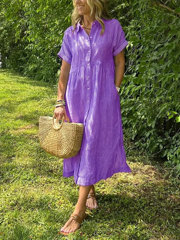 Gestreiftes Hemdblusenkleid mit Revers und Knöpfen für Damen