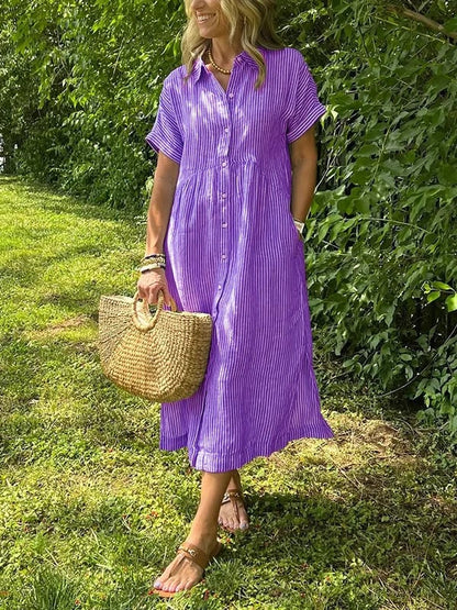 Gestreiftes Hemdblusenkleid mit Revers und Knöpfen für Damen