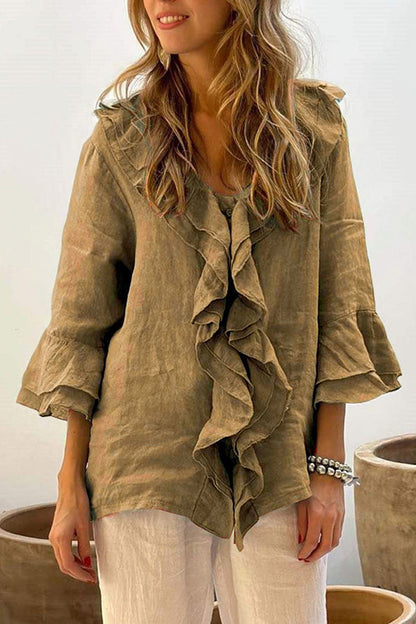 Lyann® | Damen V-Ausschnitt Locker geschnittene Bluse mit Rüschen