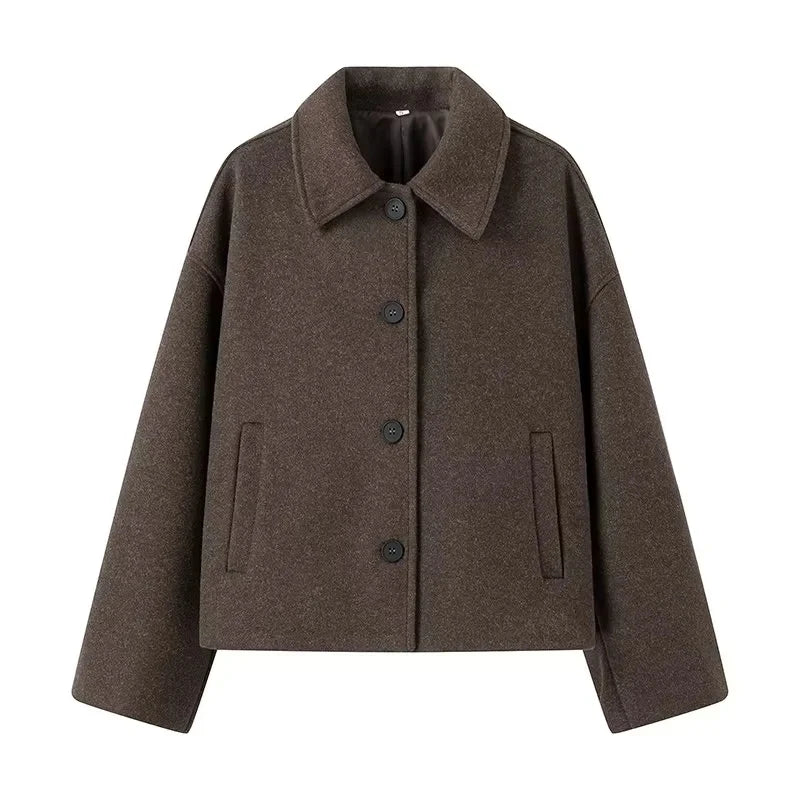 Elegante braune oversized Jacke mit Reverskragen und Knöpfen