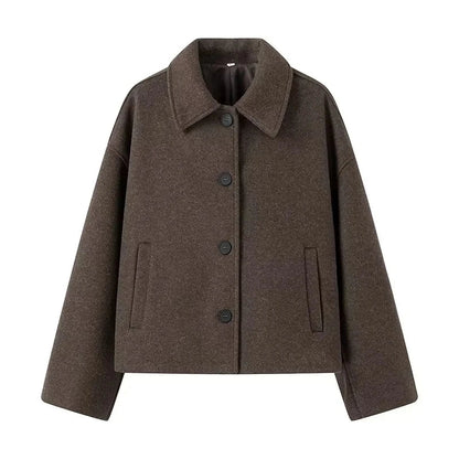 Elegante braune oversized Jacke mit Reverskragen und Knöpfen