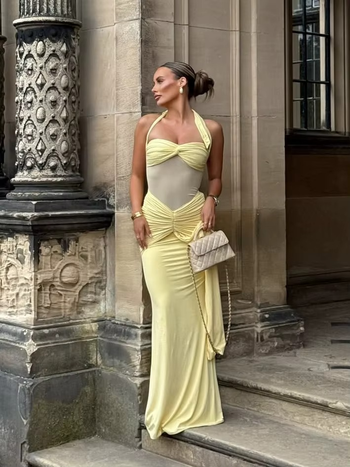 Halter Raffung Bodycon Maxikleid Sculpting Abendkleid