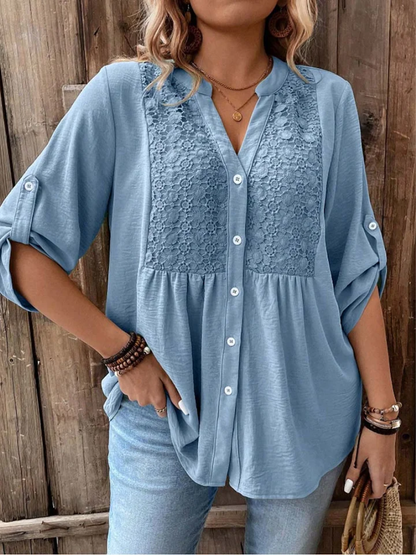 Bluse für Damen mit V-Ausschnitt und Knopfleiste vorne