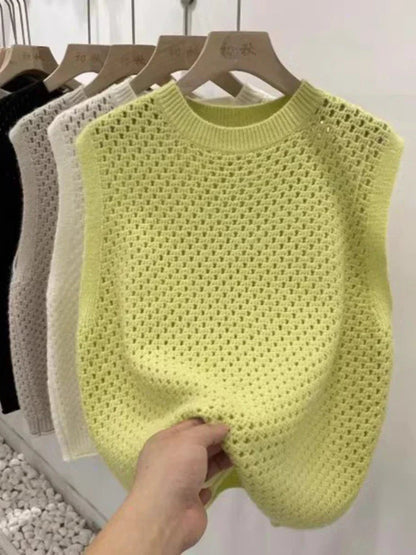 Damen Ärmelloser Gestrickter Pullover Leichtes Lockeres Oberteil