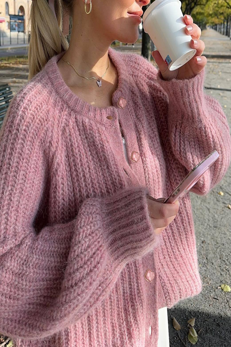 Legerer Knopf-Strickpullover mit O-Ausschnitt Outerwear