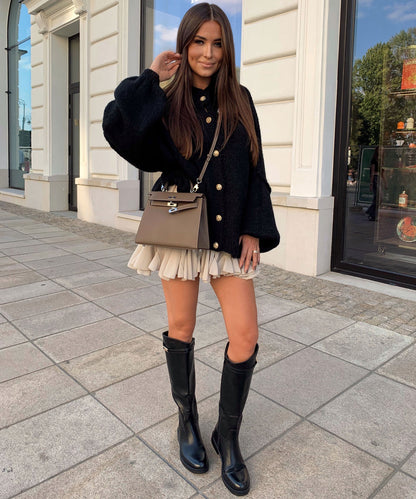 Schickes Beige im Rocker-Stil Kleid