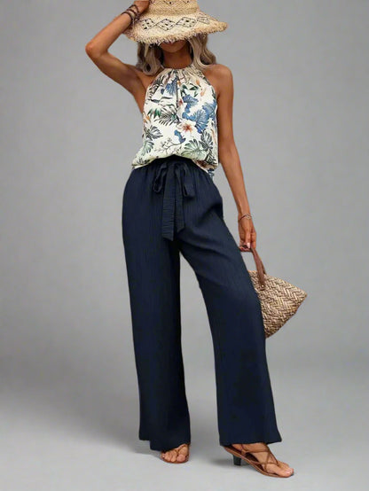 Damen bedrucktes Tanktop und Hose mit weitem Bein Set