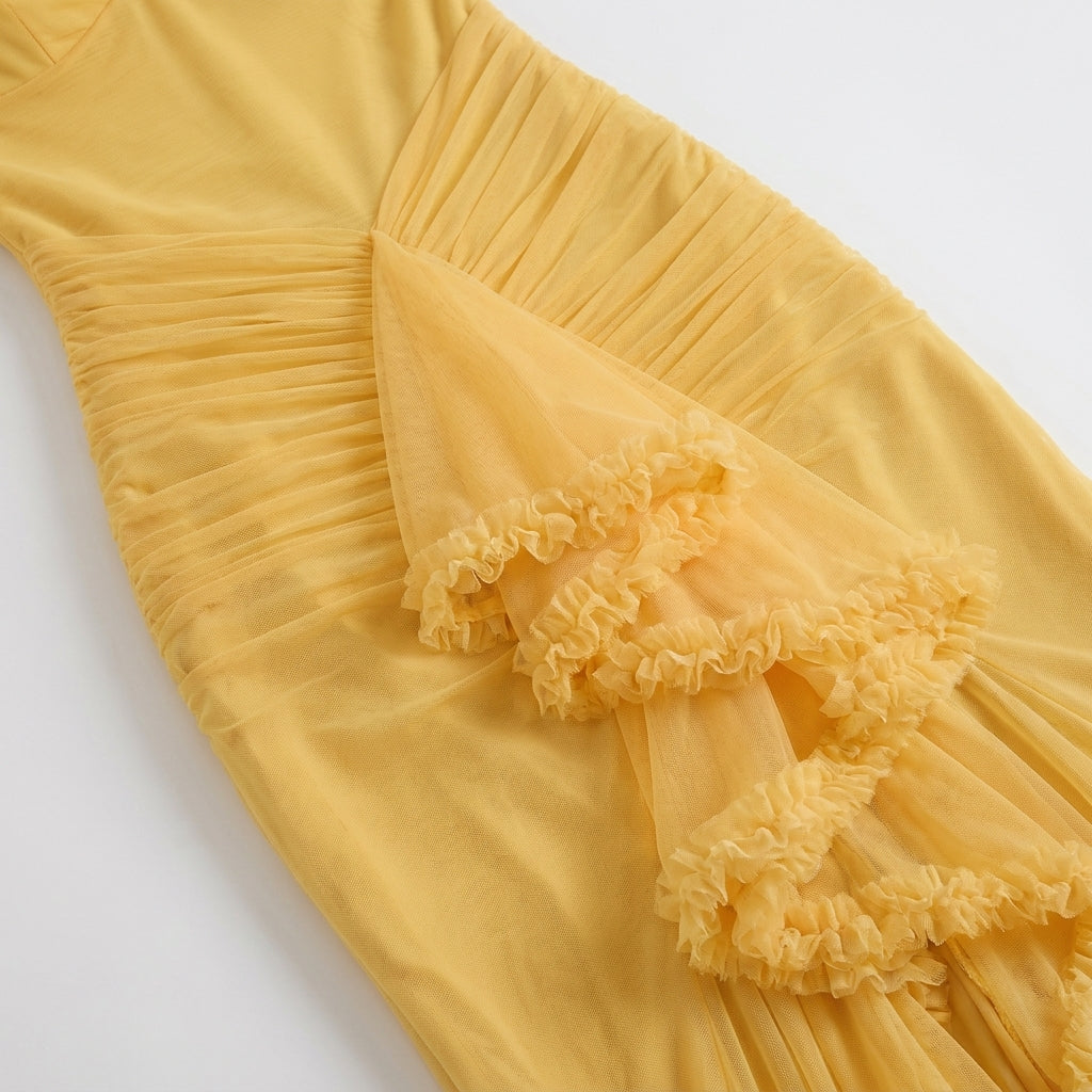 Damen Maxikleid mit Volants und asymmetrischem Saum