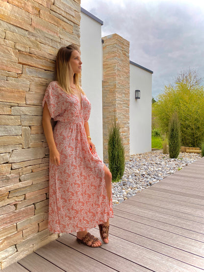 Puderrosa Bohemian Maxikleid mit Schlitz