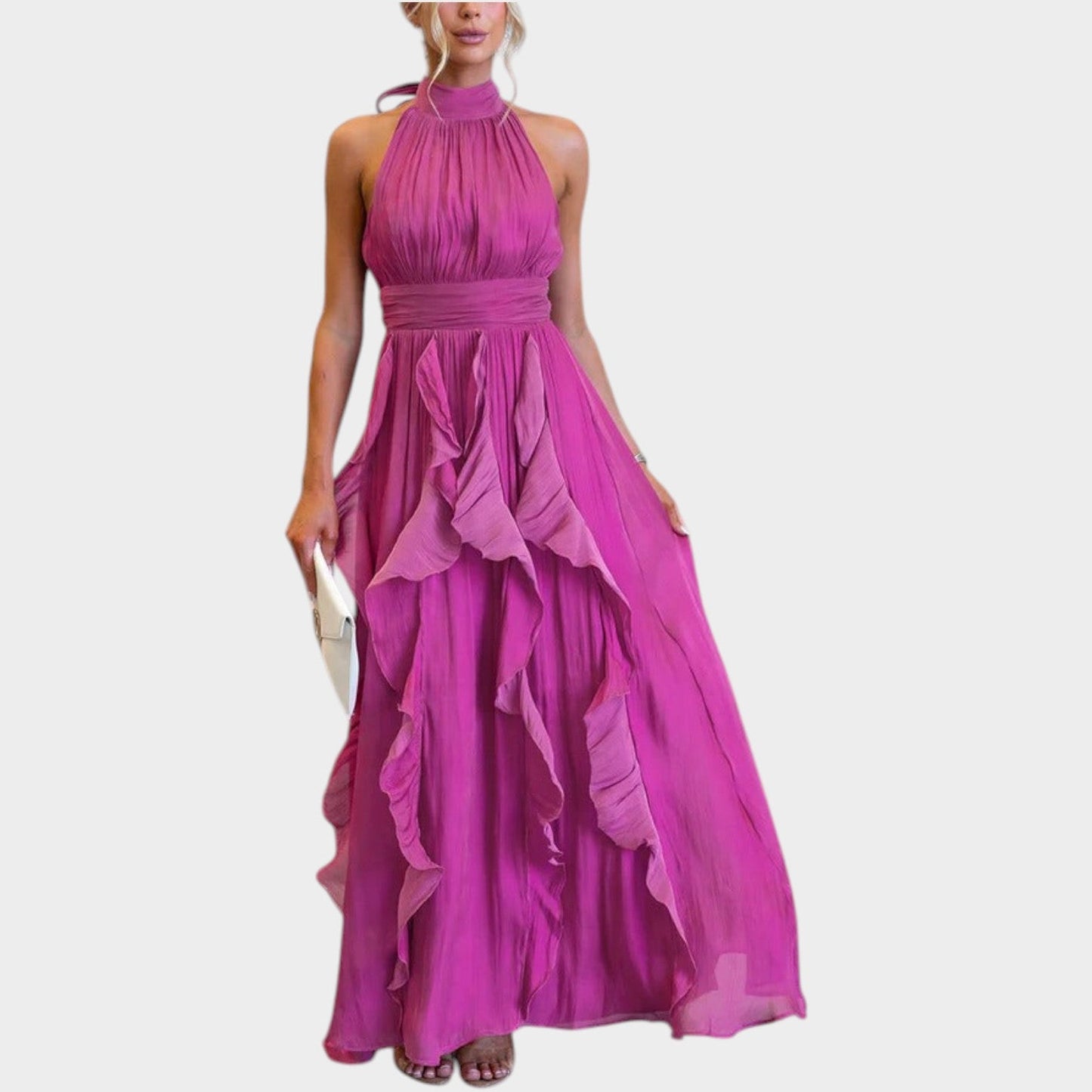 Elegantes Maxikleid mit Rüschen und Neckholder-Ausschnitt