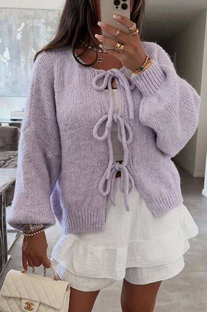 Gemütlicher V-Ausschnitt Strickpullover mit Schnürung